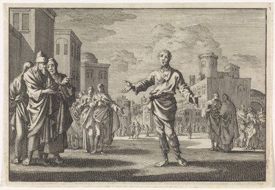 Gesù, figlio di Anania, attraversa le strade di Gerusalemme da Jan Luyken