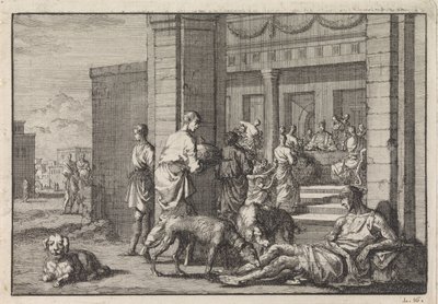 Lazzaro mendica al banchetto del ricco da Jan Luyken