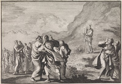 Mosè riceve le tavole della legge e le mostra al popolo da Jan Luyken