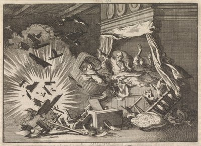 Esplosione di una bomba in una casa in Ebbingestraat a Groningen, 1672 da Jan Luyken