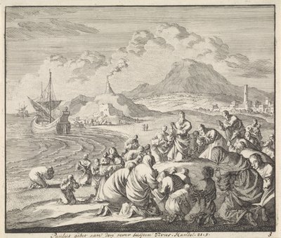 San Paolo prega sulla spiaggia di Tiro da Jan Luyken