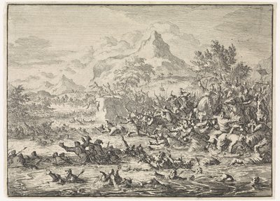 Placidus sconfigge gli ebrei al Giordano e li spinge nel fiume da Jan Luyken