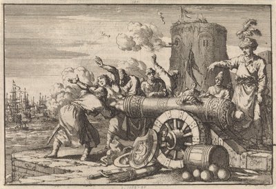 Durante il bombardamento francese di Algeri, il console francese viene caricato in un cannone e ucciso dagli algerini, 1683 da Jan Luyken