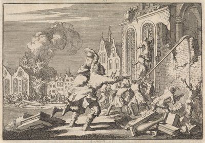 Distruzione delle cappelle cattoliche a Londra, 1688 da Jan Luyken