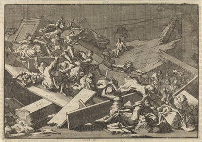 Il pavimento della chiesa domestica del conte imperiale von Bercka crolla, 1697 da Jan Luyken