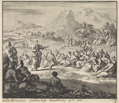 Primi cristiani ascoltano un sermone nel deserto da Jan Luyken