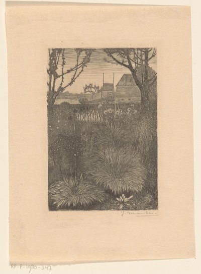 Vista su giardino con cespugli e girasoli da Jan Mankes (signed by artist)