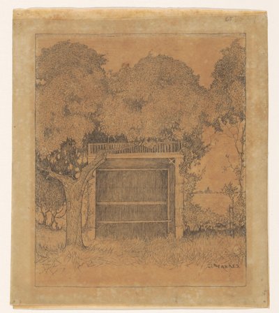 Pergola da giardino sotto due alberi da Jan Mankes (signed by artist)