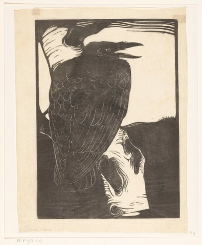 Corvo su un albero di betulla da Jan Mankes