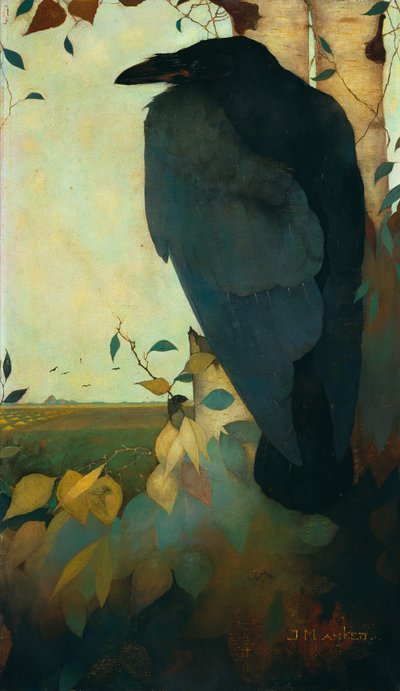 Corvo su un albero di betulla da Jan Mankes