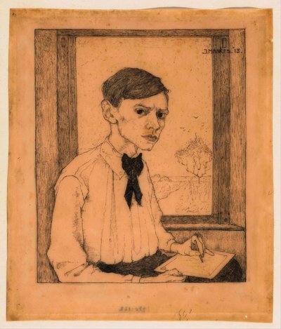 Autoritratto, tre quarti a destra, mentre disegna davanti alla finestra da Jan Mankes