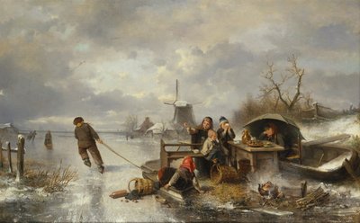 Bambini che Giocano su un Lago Ghiacciato in un Paesaggio Invernale da Jan Mari Henri Ten Kate