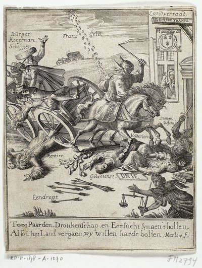 Caricatura della presunta simpatia francese di Amsterdam, 1690 da Jan Marlois