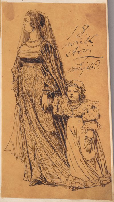 Skarbczyk. Frau mit Mädchen in Kleidung des 18. Jahrhunderts da Jan Matejko