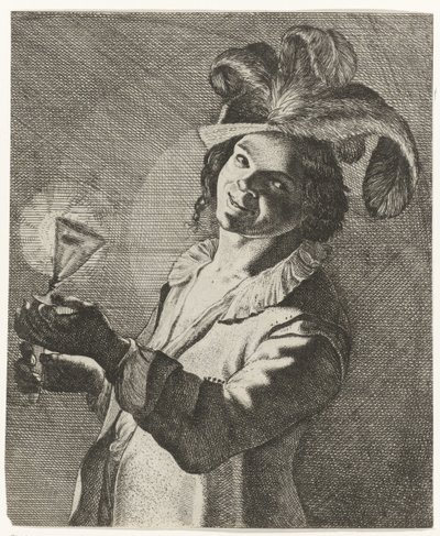 Ragazzo che ride con un bicchiere in mano da Jan Matham (possibly)