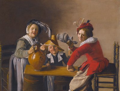 Tre bambini che bevono e fanno dispetti da Jan Miense Molenaer