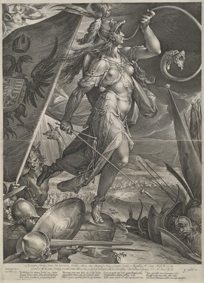 Bellona guida gli eserciti imperiali contro i turchi da Jan Muller after Bartholomaeus Spranger