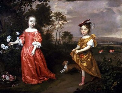 Due bambini e un cane in un paesaggio da Jan Mytens or Mijtens