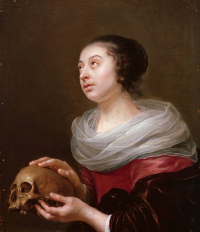Una giovane donna che tiene un teschio, 1640 da Jan Olis