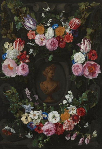 Cartiglio decorato con festoni e mazzi di fiori da Jan Philip van Thielen