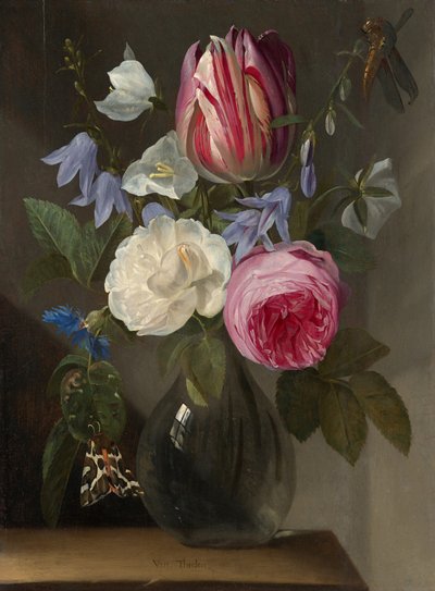 Rose e un Tulipano in un Vaso di Vetro da Jan Philips van Thielen