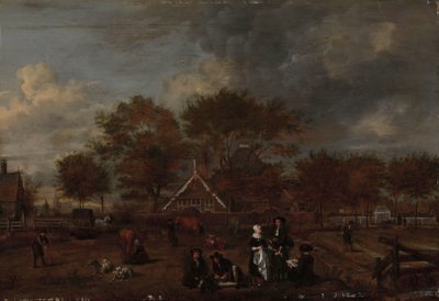 Fattoria con il contadino gentiluomo e sua moglie e il pittore in primo piano da Jan Pietersz Opperdoes