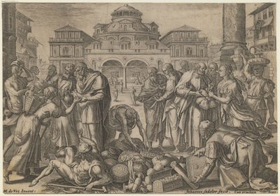 Gli Apostoli Distribuiscono il Denaro ai Bisognosi, ca. 1600 da Jan Sadeler
