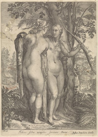 Diana e una ninfa davanti a un albero da Jan Saenredam