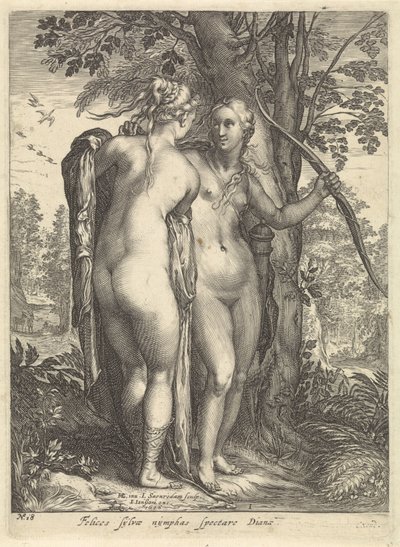 Diana e una ninfa davanti a un albero (serie: Diana e le sue ninfe) da Jan Saenredam