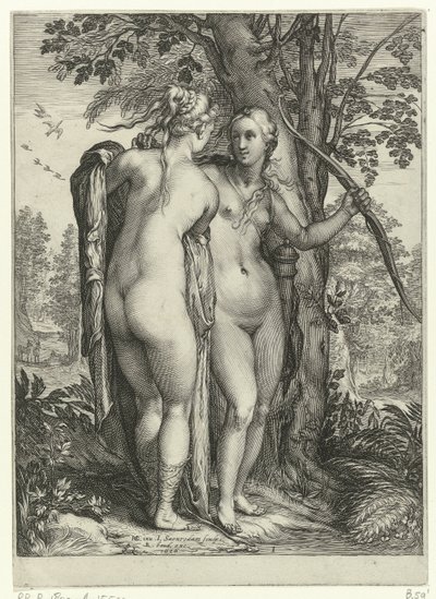 Diana e una ninfa davanti a un albero (serie Diana en haar nimfen) da Jan Saenredam