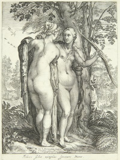 Diana e una ninfa presso un albero da Jan Saenredam