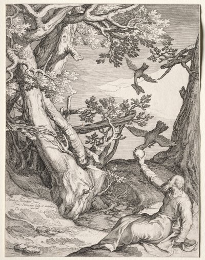 Elia nel deserto nutrito dai corvi, 1604 da Jan Saenredam