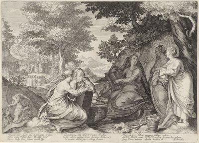 Cinque vergini sagge in un paesaggio con la predicazione di Giovanni Battista (serie Parabola delle vergini sagge e stolte) da Jan Saenredam
