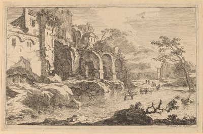 Edificio in rovina sul lato di un fiume da Jan Smees