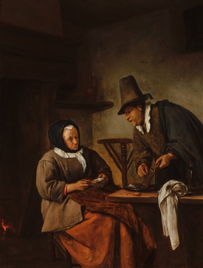 Una coppia anziana prepara una bevanda calda da Jan Steen