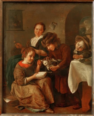 Bambini insegnano a un gatto a leggere da Jan Havickszoon Steen