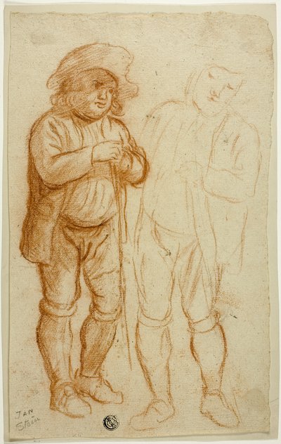 Due schizzi di uomo in piedi appoggiato al bastone da Jan Steen