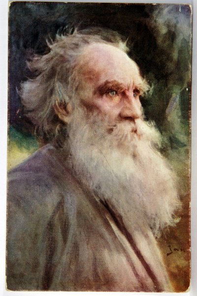 Letteratura. Lo scrittore russo Lev Tolstoj. Cartolina di Jan Styka, Francia, c.1910 (cartolina) da Jan Styka