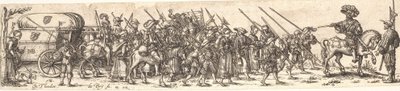 Truppa di soldati, in primo piano un ufficiale a cavallo da Jan Theodor de Bry