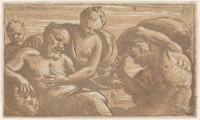 Fauno che versa vino per un uomo seduto da Jan Thomas