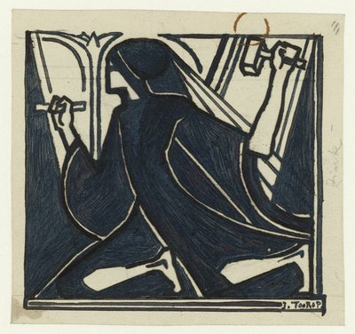 Figura inginocchiata con martello e scalpello da Jan Toorop (signed by artist)