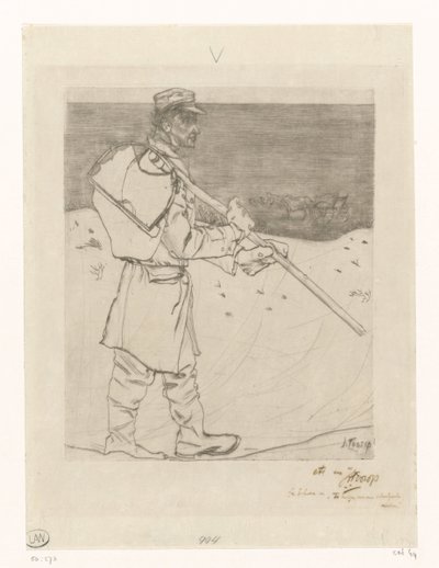 Pescatore di conchiglie con rete sulla spiaggia di Katwijk aan Zee da Jan Toorop (signed by artist)