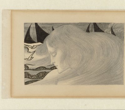 Giovane donna con capelli ondulati davanti a un mare con navi da Jan Toorop