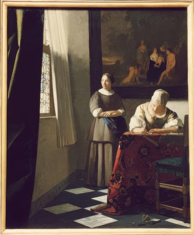 Scrittrice di lettere e cameriera da Jan Vermeer van Delft