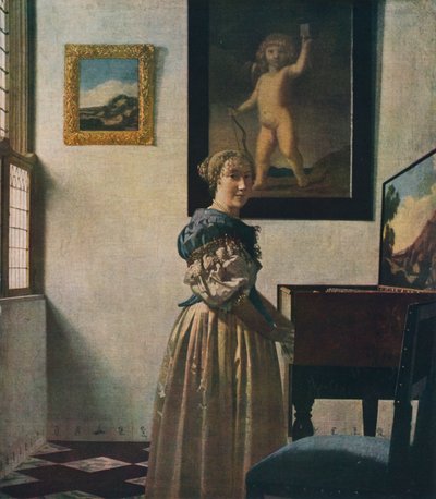 Una giovane donna in piedi al virginale, circa 1670-1672 da Jan Vermeer van Delft