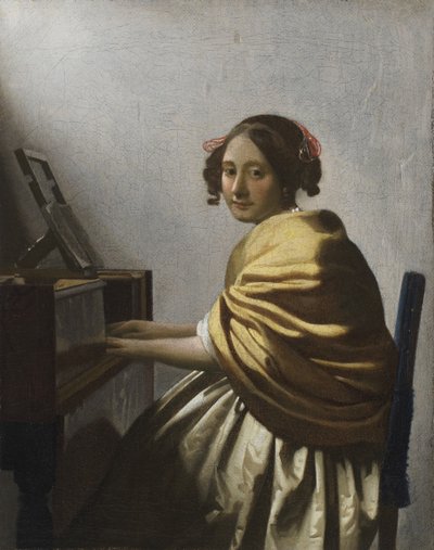 Una giovane donna seduta a un virginale, c. 1670 da Jan Vermeer van Delft