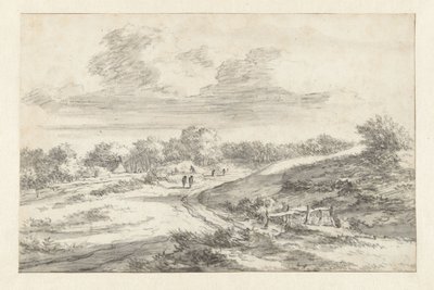 Paesaggio di dune con figure lungo una strada, con un cottage in lontananza da Jan Vermeer van Haarlem (I) (attributed to)