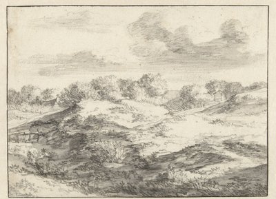 Paesaggio di dune, con un cottage in lontananza da Jan Vermeer van Haarlem (I) (attributed to)