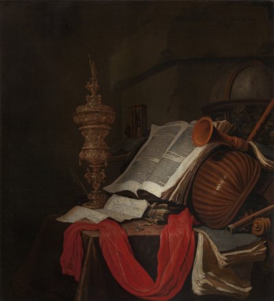Natura morta con strumenti musicali e libri Vanitas da Jan Vermeulen