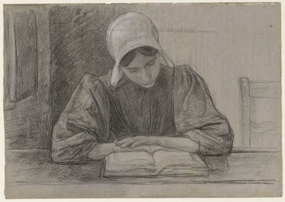 Ragazza che legge con cappuccio da Jan Veth